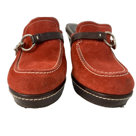 Coach Cleo Red Suede High Heel Mule Shoe Size 6.5M Platform 7938 Buckle Italy - Picture 7 of 9